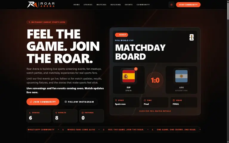 Roar Arena website