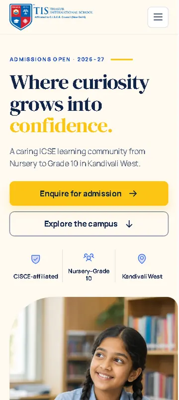 TIS Admissions 2026–27 on a phone
